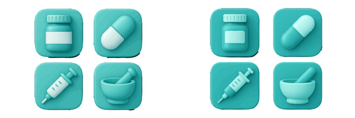 Vector illustration of medicine icons on teal background