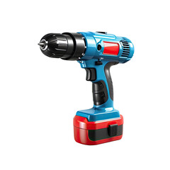 Cordless drill in bright blue and red color designed for home improvement tasks and DIY projects