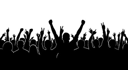 Obraz premium A crowd of people with raised arms and hands in celebration or protest, isolated on a white background