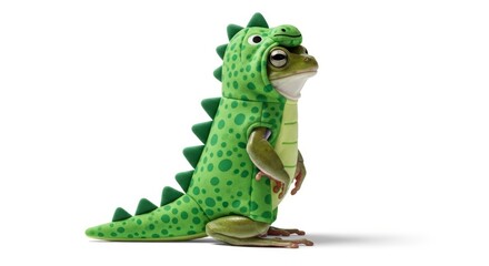 frog dressed as a dinosaur, Halloween costume, prehistoric dino costume