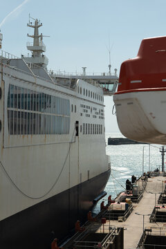 Large ferry in a port, Dover United Kingdom English Channel Crossing, ship at docks