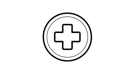Fototapeta premium Minimal Black and White Circular Icon Featuring a Plus Sign Inside Concentric Rings, a Clean Healthcare Symbol for Medical Apps