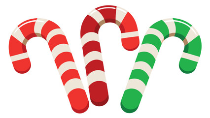 Three Candy Canes Red and Green Holiday Treats Illustration