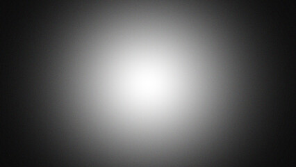 Black and white radial vignette abstract background. Smooth monochrome gradient from bright center glow to dark edges. black border shading. Subtle noise grain texture. Minimal grayscale light burst 