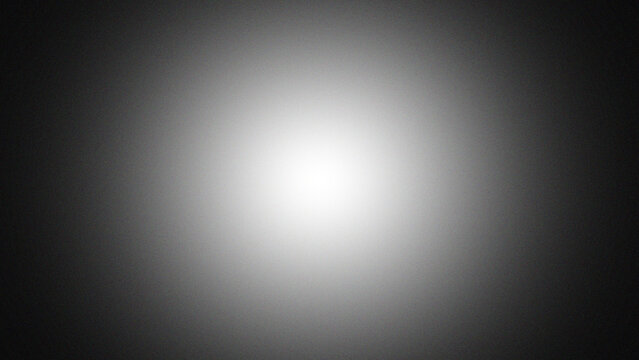 Black and white radial vignette abstract background. Smooth monochrome gradient from bright center glow to dark edges. black border shading. Subtle noise grain texture. Minimal grayscale light burst 
