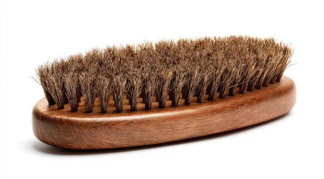 Oval-shaped wooden brush with brown bristles