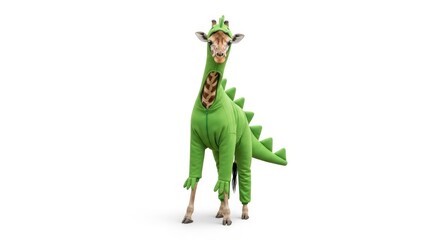 Obraz premium giraffe dressed as a dinosaur, Halloween costume, prehistoric dino costume