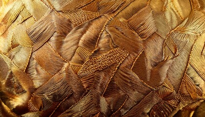close up of textured golden fabric with a rough metallic surface and intricate woven patterns