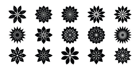 Collection of Black and White Floral Designs Abstract Flower Shapes Vector Graphics