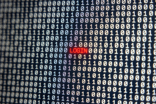 Login, accessibility, computer, sign, binary code. Random binary code, bits and bytes. System login, network security, privacy. 3D animation