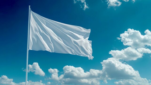 White flag waving sky clouds peace protest surrender freedom demonstration symbolic activism concept background