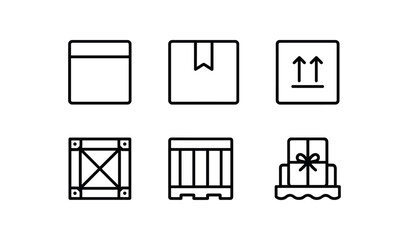 simple outline stroke icon isolated on white background: cardboard box taped seal flat sides shipping mark open flap packed fill. simple outline stroke icon isolated on white background: