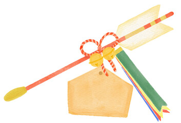 Illustration of a hamaya drawn with watercolors on drawing paper