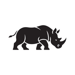Black Silhouette of a Rhinoceros on a White Background