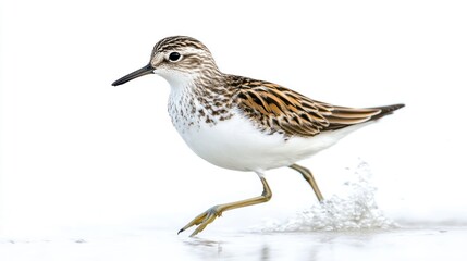 Running shorebird on white background
