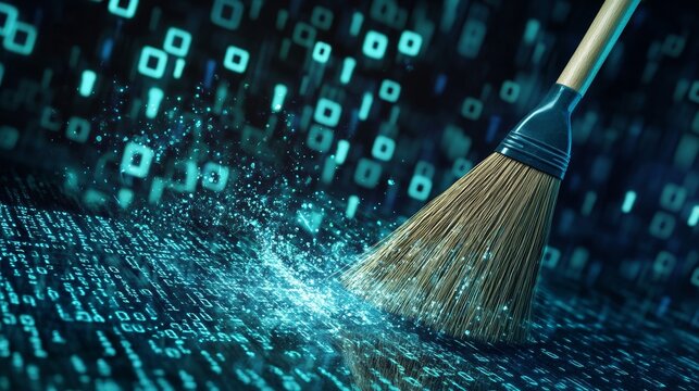 An artistic visual of cleaning data in todays digital world, featuring glowing particles that enhance the image