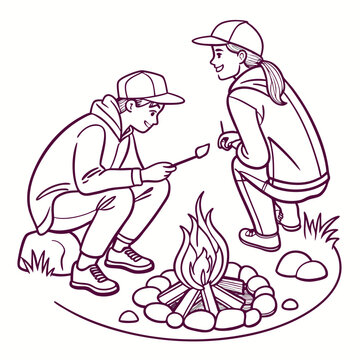 kids roasting marshmallows campfire clip art preview