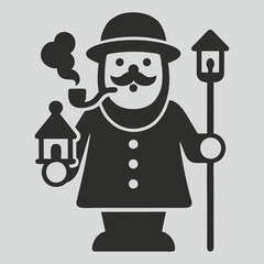 Traditional Man with Pipe and Lanterns