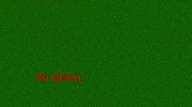 Futuristic green screen animation video with neon signal loss, glitch transition, OI address and noise background for sci-fi visuals, no signal message