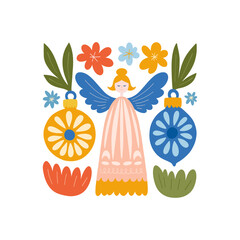 Merry Christmas and Happy New Year illustration. Modern trendy minimal style. Hand drawn design for wallpaper, wall decor, print, postcard, cover, template, banner.