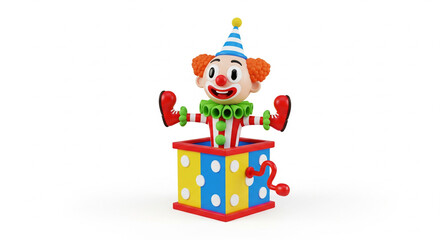 Fototapeta premium Colorful clown jack-in-the-box on white background for Halloween