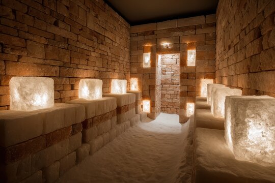 Spa Salt Room. Relaxation and Health in a Salt Brick Sauna