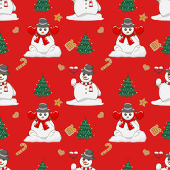 Christmas Pattern Seamless Vector Design - Holiday Christmas Pattern Winter Background - Festive Christmas Pattern Snowman Gift Wrapping Paper