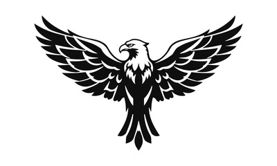 Fototapeta premium Eagle logo template. Black and white silhouette of an eagle with spread wings. Symmetrical and stylish logo, perfect for branding and emblems