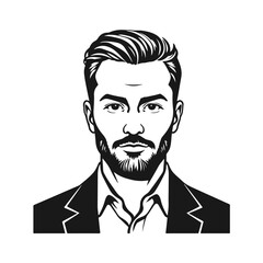 Man icon, businessman avatar vector, office worker icon, hipster face design, graphic male portrait, businessman avatar, bearded man, office worker, hipster face, male portrait