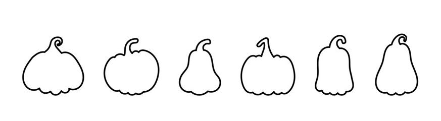 Minimal pumpkin and gourd outlines – creative black vector drawings perfect for seasonal decor, crafting projects, and fall-themed artwork.