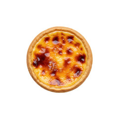 Deliciously baked custard tart with a caramelized top, isolated on a clean background for culinary use