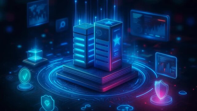 Blue Server Towers Technology Icons Data Security Network Display Storage System