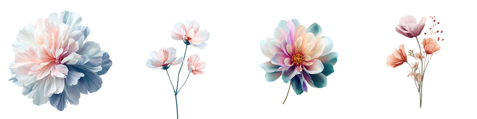 Fototapeta premium Elegant Floral Collection: Watercolor Flowers and Buds Isolated on White