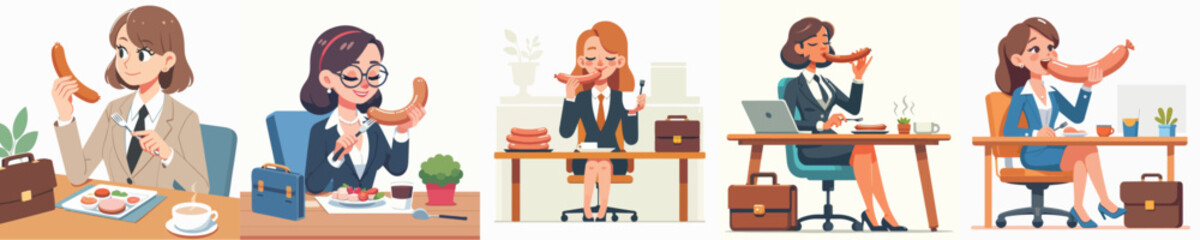 Obraz premium vector of female secretary eating sausage