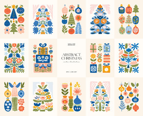 Merry Christmas and Happy New Year illustration. Modern trendy minimal style. Hand drawn design for wallpaper, wall decor, print, postcard, cover, template, banner.