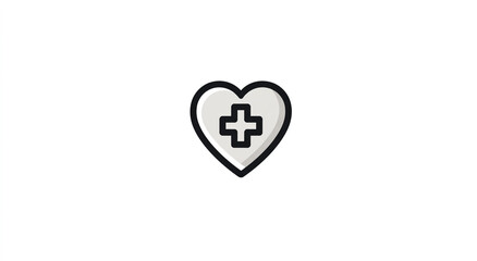 Obraz premium A heart with a medical cross inside, a simple line art icon design, on a white background, a vector illustration, in a minimalistic style