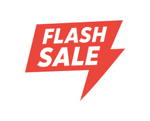 Fototapeta premium Flat vector banner design text SALE bold font red and white palette lightning bolt shape isolated on white