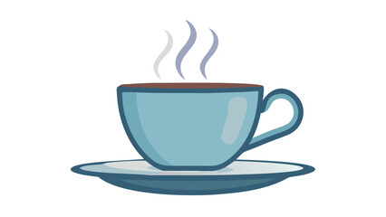 Blue teacup with steam and saucer hot drink beverage