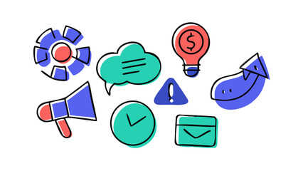 Business icons collection doodle style finance