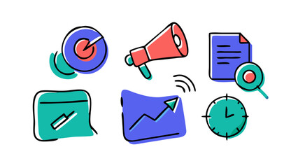 Business icons doodle set hand drawn illustration