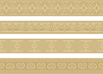 Vector endless golden ancient Russian ornament. Seamless Slavic border, frame. Painting of the royal chambers.
