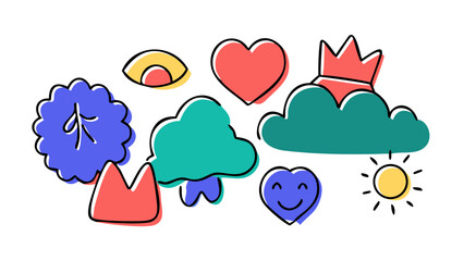 Colorful doodle icons set hand drawn