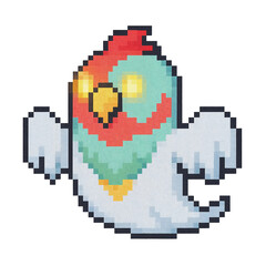 Pixel Art Ghost Parrot with Glowing Eyes for Halloween