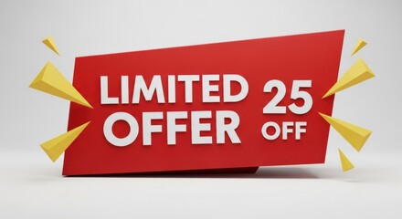 Red promo banner with 'Limited Offer 25 OFF' in white text, gold accents
