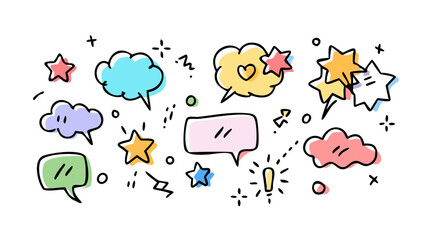 Colorful doodle speech bubbles and stars cloud