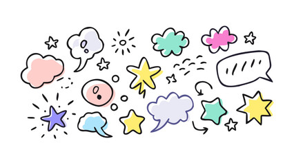 Colorful doodle speech bubbles and stars communication
