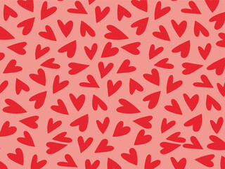 Red love heart seamless pattern illustration. Cute romantic pink hearts background print.