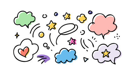 Colorful doodle speech bubbles and stars doodles comic