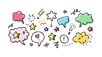 Colorful doodle speech bubbles and stars doodle style