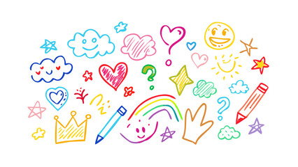 Colorful Hand Drawn Doodles and Symbols crayon sketch